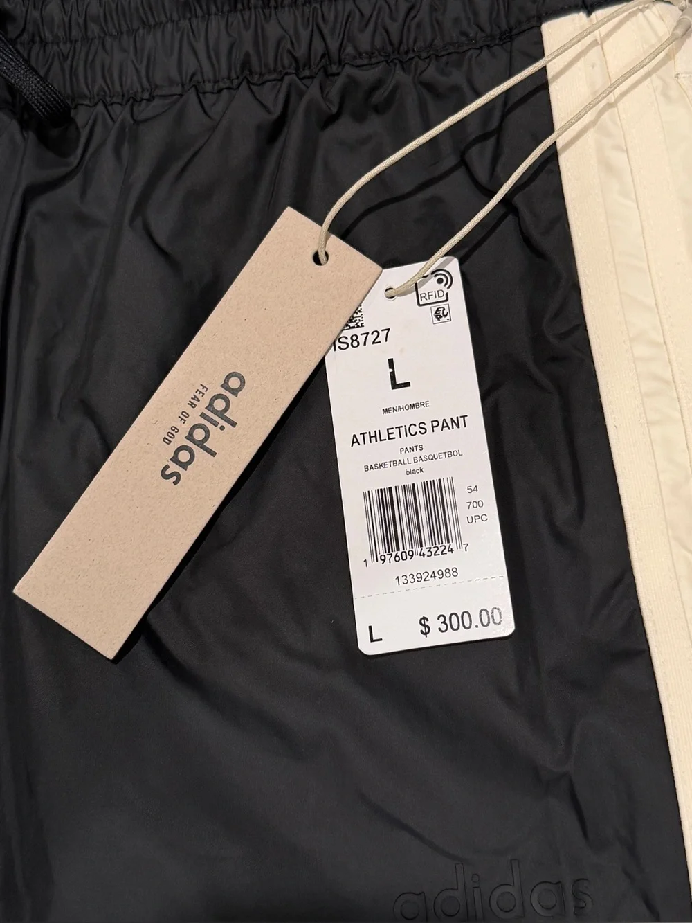 Adidas x FEAR OF GOD Mens Track Pants Drawstring Black Cream Size L IS8727